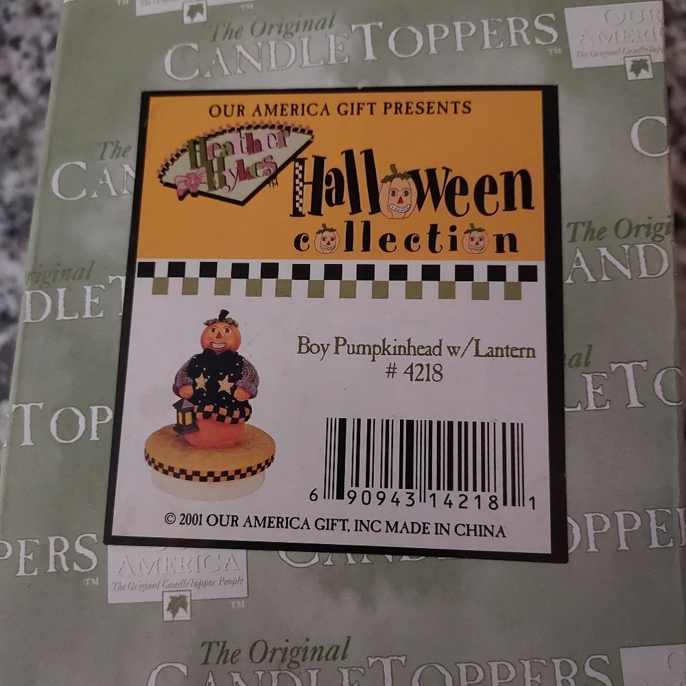 Halloween Boy Pumpkinhead With Lantern Our America Jar Topper by Heather Hykes